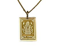 LKBEADS The Tower Tarot Engraved Coin Pendant Necklace 24x16mm with 18 Inch Cable Chain | Sterling Silver Gold Plated | Unisex Gift Jewelry|LK_PNDN_1652