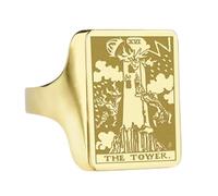 LKBEADS the tower tarot signet ring| cartomancy jewelry| major arcana fortune teller engraved birthday gift| 925 sterling silver gold plated |LK_PDR_00279_6.5