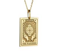 LKBEADS The Wanderer Embossed Pendant Necklace Made in 925 Sterling Silver With Gold Plating 18" Cable Chain Rectangle Shape Charm For Unisex Jewelry |LK_EMBO_00409