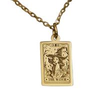 LKBEADS The Witch Embossed Pendant Necklace Made in 925 Sterling Silver With Gold Plating 18" Cable Chain Rectangle Shape Charm For Unisex Handmade Jewelry |LK_EMBO_00069