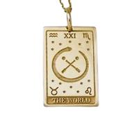 LKBEADS The World Tarot Embossed Pendant Necklace Made in 925 Sterling Silver With Gold Plating 18" Cable Chain Rectangle Shape Charm For Unisex Jewelry |LK_EMBO_00423