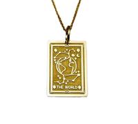 LKBEADS The World Tarot Engraved Coin Pendant Necklace 26x19mm with 18 Inch Cable Chain | Sterling Silver Gold Plated | Unisex Gift Jewelry|LK_PNDN_1653