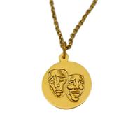 LKBEADS Theatre Mask Engraved Coin Pendant Necklace 24mm with 18 Inch Cable Chain | Sterling Silver Gold Plated | Unisex Gift Jewelry|LK_PNDN_1654
