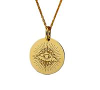 LKBEADS Third Eye Engraved Coin Pendant Necklace 24mm with 18 Inch Cable Chain | Sterling Silver Gold Plated | Unisex Gift Jewelry|LK_PNDN_1662