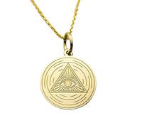 LKBEADS Third Eye Engraved Coin Pendant Necklace 24mm with 18 Inch Cable Chain | Sterling Silver Gold Plated | Unisex Gift Jewelry|LK_PNDN_1657