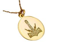 LKBEADS Thor Hammer Engraving Pendant Necklace Round Shape Made In 925 Sterling Silver Gold Plated Charm With 18 "Cable Chain Handmade Jewelry For Men Women |LKD_EGP_00062