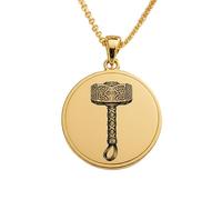 LKBEADS Thor's Hammer (Mjölnir) Engraving Pendant Necklace Made In 925 Sterling Silver Gold Plated Charm With 18 "Cable Chain Handmade Jewelry For Men Women |LKD_EGP_00755