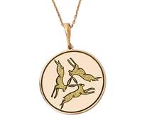 LKBEADS Three Hares Embossed Pendant Necklace Made in 925 Sterling Silver With Gold Plating 18" Cable Chain Round Shape Charm For Unisex Handmade Jewelry |LK_EMBO_00576