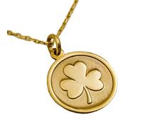 LKBEADS Three Leaf Clover Engraved Coin Pendant Necklace 24mm with 18 Inch Cable Chain | Sterling Silver Gold Plated | Unisex Gift Jewelry|LK_PNDN_1669