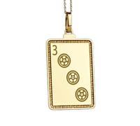 LKBEADS Three Of Dots Mahjong Tile Engraving Pendant Necklace Made In 925 Sterling Silver Gold Plated Charm With 18 "Cable Chain Jewelry For Men Women |LKD_EGP_00397