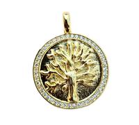 LKBEADS tree of life circle pendant | with cubic zirconia stone made in stainless steel |gold plated,21mm |nature disc jewelry charm necklace | with 18 inch chain cable |LK_CHP_0040_C