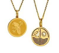 LKBEADS Tropical Parrot Bird & Sun Moon Ocean Waves Pendant Necklace Set Pack of 2 Gold Plated 925 Sterling Silver 28mm Round Coin Medallion Nature Celestial Jewelry for Women Men