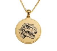 LKBEADS Tyrannosaurus Rex (T-Rex) Engraving Pendant Necklace Made In 925 Sterling Silver Gold Plated Charm With 18 "Cable Chain Handmade Jewelry For Men Women |LKD_EGP_00756