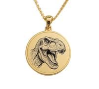 LKBEADS Tyrannosaurus Rex (T-Rex) Engraving Pendant Necklace Made In 925 Sterling Silver Gold Plated Charm With 18 "Cable Chain Handmade Jewelry For Men Women |LKD_EGP_00764