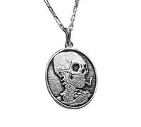 LKBEADS Van Gogh Skull Embossed Pendant Necklace Made in 925 Sterling Silver With Silver Plating 18" Cable Chain Round Shape Charm For Unisex Jewelry |LK_EMBO_00340