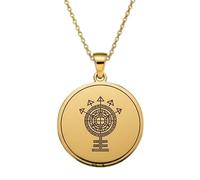 LKBEADS Vedic Yantra Engraving Pendant Necklace Round Shape Made In 925 Sterling Silver Gold Plated Charm With 18 "Cable Chain Handmade Jewelry For Men Women |LKD_EGP_00501
