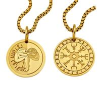 LKBEADS Viking Vegvisir Compass Pendant Necklace Set Pack of 2, 28mm Norse Rune Medallion Amulet, 925 Sterling Silver Gold Plated Nordic Mythology Protection Jewelry Gift Men Women