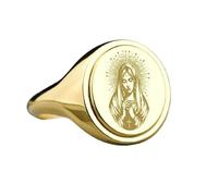LKBEADS virgin mary signet ring| oval engraved christianity jewelry| blessed mother gift charm| 925 sterling silver gold plated |LK_PDR_00403_11