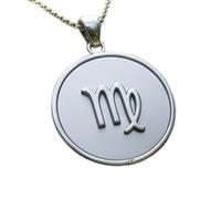 LKBEADS Virgo Astrological Symbol Embossed Pendant Necklace Made in 925 Sterling Silver With Silver Plating 18" Cable Chain Round Shape Charm Jewelry |LK_EMBO_00911