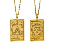 LKBEADS Virgo Libra Zodiac Pendant Necklace Pack of 2 Gold Plated 925 Sterling Silver Rectangular Astrology Horoscope Zodiac Sign Engraved Medallion Necklace Jewelry Gift