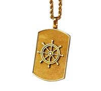 LKBEADS Wheel Of Dharma Embossed Pendant Necklace Made in 925 Sterling Silver With Gold Plating 18" Cable Chain Rectangle Shape Charm For Unisex Jewelry |LK_EMBO_00761
