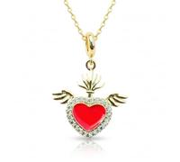 LKBEADS Winged Heart Pendant & Locket With Cubic Zirconia Stone Made In Gold Plated Brass 25Mm Free Spirited Love Jewelry Emotion Charm Necklace With 18 Inch Chain|LK_CHN_0066