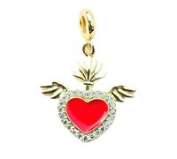 LKBEADS winged heart pendant | with cubic zirconia stone made in stainless steel |gold plated,25mm |free spirited love jewelry, emotion charm |LK_CHP_0066_W