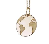 LKBEADS World Map Embossed Pendant Necklace Made in 925 Sterling Silver With Gold Plating 18" Cable Chain Round Shape Charm For Unisex Handmade Jewelry |LK_EMBO_00377