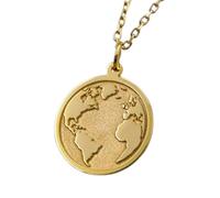 LKBEADS World Map Embossed Pendant Necklace Made in 925 Sterling Silver With Gold Plating 18" Cable Chain Round Shape Charm For Unisex Handmade Jewelry |LK_EMBO_00526