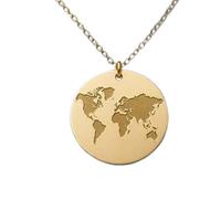 LKBEADS World Map Embossed Pendant Necklace Made in 925 Sterling Silver With Gold Plating 18" Cable Chain Round Shape Charm For Unisex Handmade Jewelry |LK_EMBO_00704