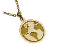LKBEADS World Map Embossed Pendant Necklace Made in 925 Sterling Silver With Gold Plating 18" Cable Chain Round Shape Charm For Unisex Handmade Jewelry |LK_EMBO_00154