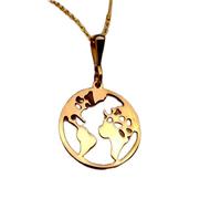 LKBEADS World Map Shape Coin Pendant Necklace 24mm with 18 Inch Cable Chain | Sterling Silver Gold Plated | Unisex Gift Jewelry|LK_PNDN_1869