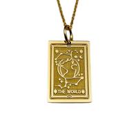 LKBEADS World Tarot Engraved Coin Pendant Necklace 24x19mm with 18 Inch Cable Chain | Sterling Silver Gold Plated | Unisex Gift Jewelry|LK_PNDN_1870