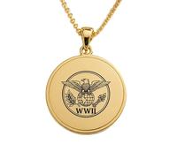 LKBEADS World War II Eagle Emblem Engraving Pendant Necklace Made In 925 Sterling Silver Gold Plated Charm With 18 "Cable Chain Handmade Jewelry For Men Women |LKD_EGP_00765