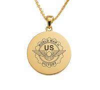 LKBEADS World War II Victory Emblem Engraving Pendant Necklace Made In 925 Sterling Silver Gold Plated Charm With 18 "Cable Chain Jewelry For Men Women |LKD_EGP_00735