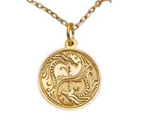 LKBEADS Yin Yang Dragon Embossed Pendant Necklace Made in 925 Sterling Silver With Gold Plating 18" Cable Chain Round Shape Charm For Unisex Handmade Jewelry |LK_EMBO_00201