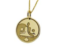LKBEADS Yin Yang Engraved Coin Pendant Necklace 24mm with 18 Inch Cable Chain | Sterling Silver Gold Plated | Unisex Gift Jewelry|LK_PNDN_1875