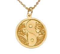 LKBEADS Ying Yang Cat Embossed Pendant Necklace Made in 925 Sterling Silver With Gold Plating 18" Cable Chain Round Shape Charm For Unisex Handmade Jewelry |LK_EMBO_00183