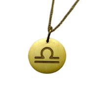 LKBEADS Zodiac Sign Libra Engraved Coin Pendant Necklace 24mm with 18 Inch Cable Chain | Sterling Silver Gold Plated | Unisex Gift Jewelry|LK_PNDN_1954