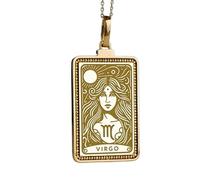 LKBEADS Zodiac Virgo Embossed Pendant Necklace Made in 925 Sterling Silver With Gold Plating 18" Cable Chain Rectangle Shape Charm For Unisex Jewelry |LK_EMBO_00718