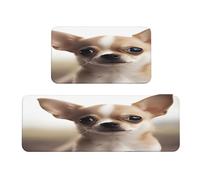 LKBNMCVRE Funny Chihuahua 2 Sets Of Durable Waterproof Kitchen Carpet Sets With Non-Slip Pads Are Suitable For Easy Cleaning In Family Laundry Rooms And Offices