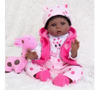 LKBOBIR Soft Body Vinyl Baby Doll, 45 cm, Pink Giraffe Theme Outfit with Accessories, 6 Pieces