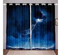 LKCD Blackout Curtains Lightning Tornado Blue Tie-Dye Natural Disaster 92X91 Inch Bedroom Eyelet Curtains Super Soft Thermal Insulated Room Darkening Curtains For Living Room Nursery Home Decoration,