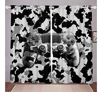 LKCD Kitchen Curtains Gamer Camouflage Game Controller 79X63 Inch 2 Pieces - Blackout Curtains For Small Windows, Room Darkening And Thermal Window