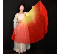 LKDCNUP Belly Dance Fan,2Pcs Light Weight Flowy Fishbone Opening Stage Props Chiffon Chinese Folk Performance Gradient Colour Yangko