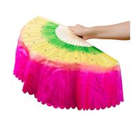 LKDCNUP Belly Dance Fan,A pair Chinese Short Bellydance Colorful Silk Fans Yangko Dancing Long for Women Costume Props