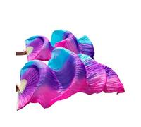 LKDCNUP Belly Dance Fan, Fans Real Silk Gradient Stripes Veil Performance Props 1PC Long Folding