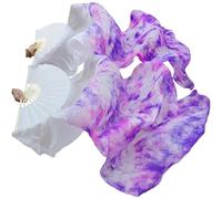 LKDCNUP Belly Dance Fan,Real Silk A Pair of Extended Fans Handmade Color Tie-Dye