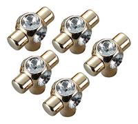 LKDCNUP Cabinet Pulls, Crystal Knobs, 5 pcs Glass Furniture Door Cabinet Pull Handle for Wardrobe Drawer Cupboard, Golden Knob