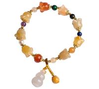 LKDCNUP Lucky Bracelet, Bracelets,Bracelets For Women,Feng Shui Yellow Jade Bracelet for Women Genuine Gold Thread Jade Bell Orchid Flower Bracelet Suitable for 14-16cm